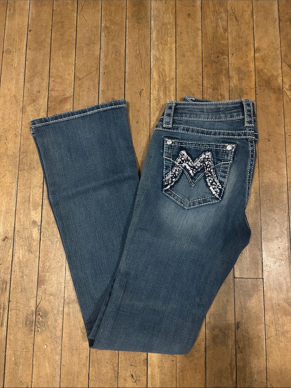 Miss Me Blue Boot Cut Jeans with Embellished 'M' Pocket